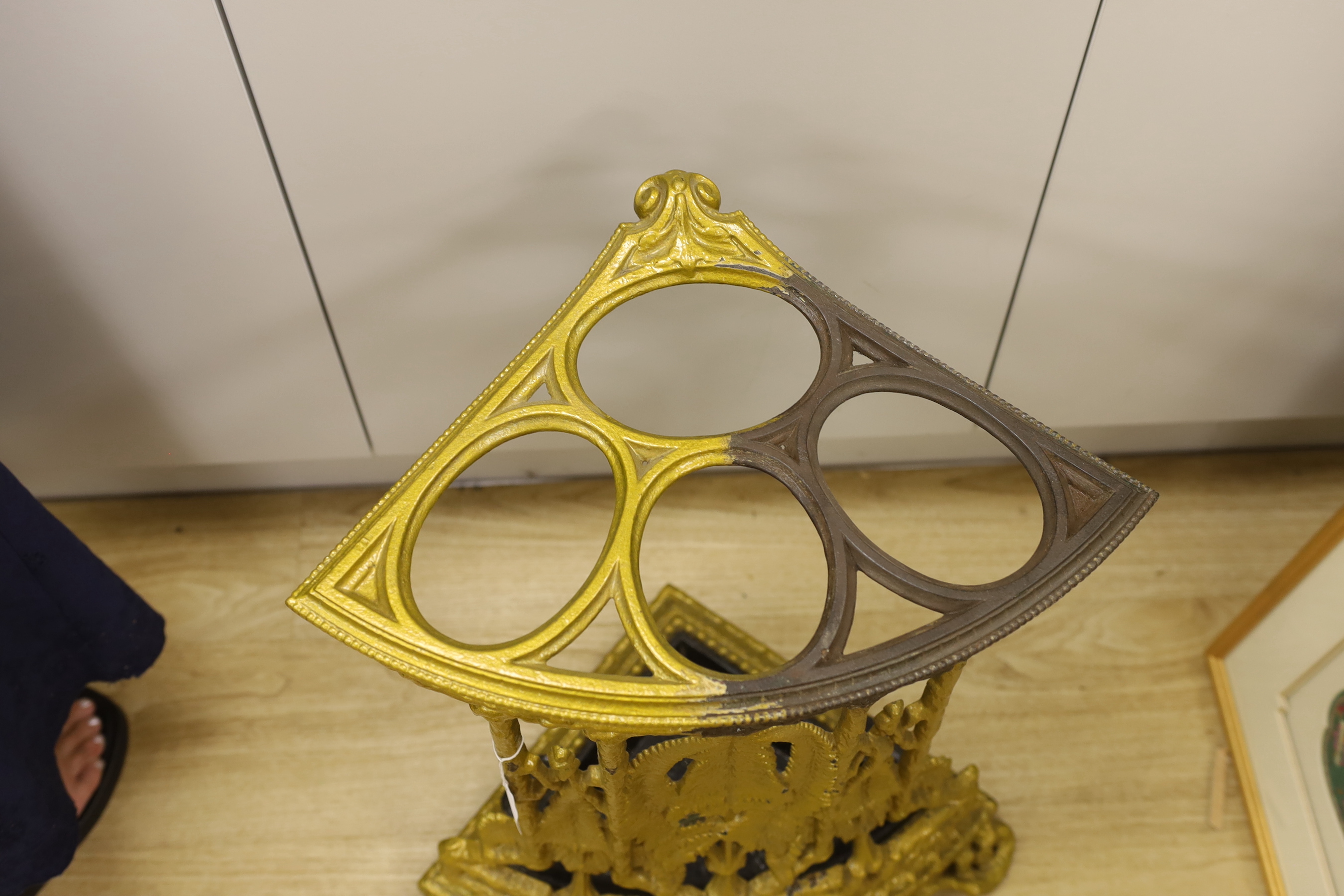 A Victorian fern leaf designed cast iron stick stand, 58cm high